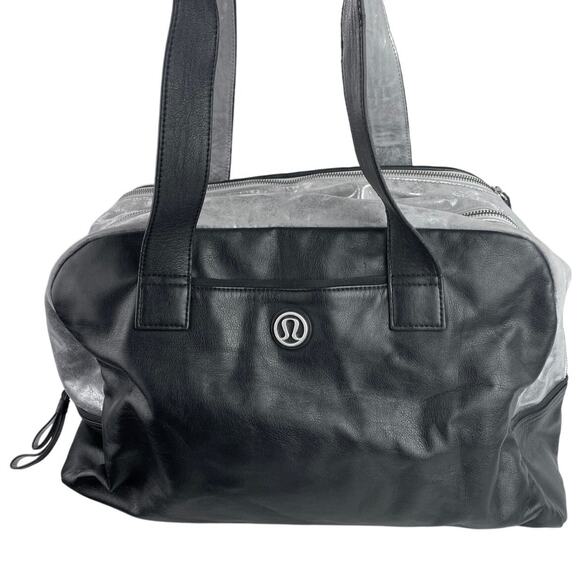 Lululemon Urban Sanctuary Black Silver Metallic Faux Leather Duffel Bag Handbag - Picture 4 of 7